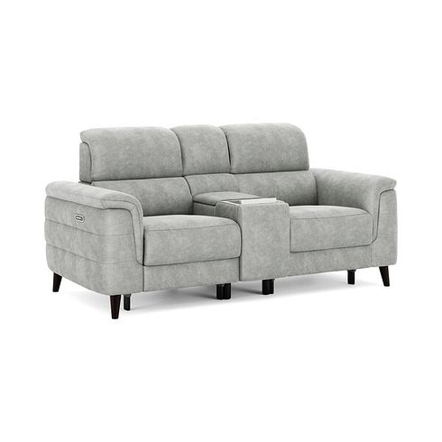 Cassius 2 Seater Power Recliner Console Sofa with Smart Screen and Speakers in Marble Silver Fabric