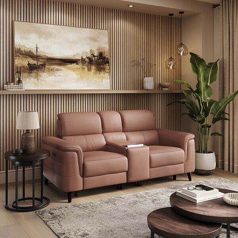 Cassius 2 Seater Power Recliner Console Sofa with Smart Screen and Speakers in Mocha Mousse Leather