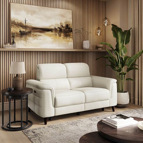 Cassius 2 Seater Power Recliner Sofa in Bone China Leather
