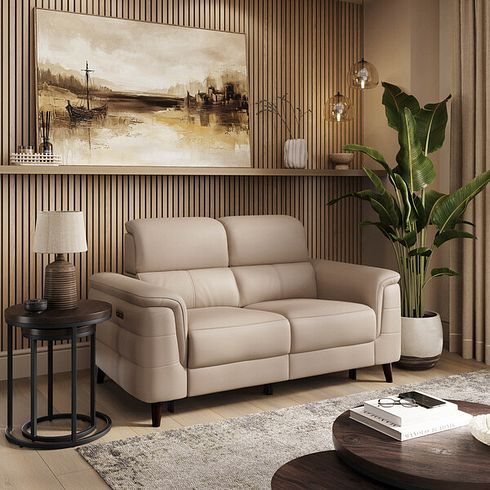 Cassius 2 Seater Power Recliner Sofa in Mushroom Leather