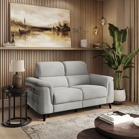 Cassius 2 Seater Power Recliner Sofa with Adjustable Power Headrests and Speakers in Bella Lead Grey Fabric