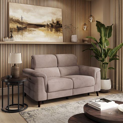 Cassius 2 Seater Power Recliner Sofa with Adjustable Power Headrests and Speakers in Dexter Nutmeg Fabric