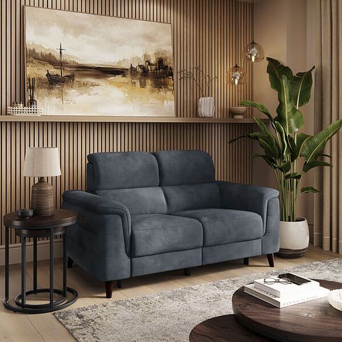 Cassius 2 Seater Power Recliner Sofa with Adjustable Power Headrests and Speakers in Dexter Shadow Fabric