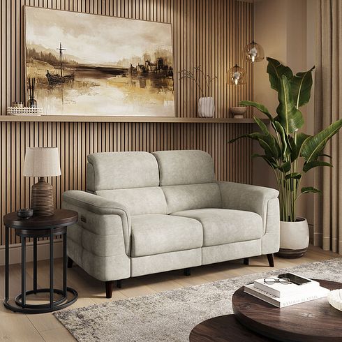 Cassius 2 Seater Power Recliner Sofa with Adjustable Power Headrests and Speakers in Marble Cream Fabric