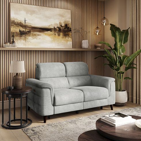 Cassius 2 Seater Power Recliner Sofa with Adjustable Power Headrests and Speakers in Marble Silver Fabric
