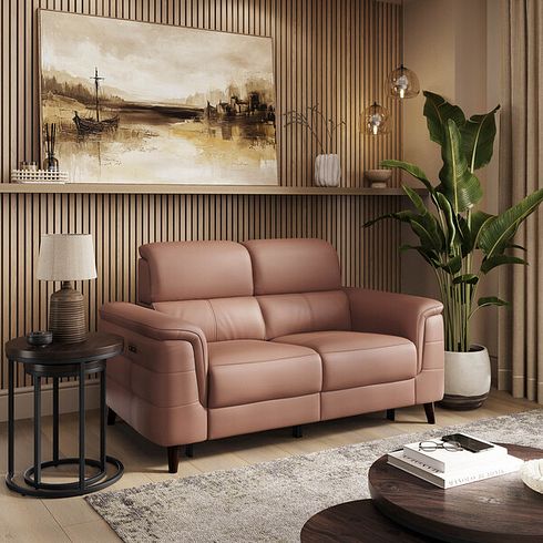Cassius 2 Seater Power Recliner Sofa with Adjustable Power Headrests and Speakers in Mocha Mousse Leather