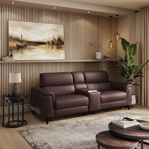 Cassius 2.5 Seater Power Recliner Console Sofa with Smart Screen and Speakers in Chestnut Leather