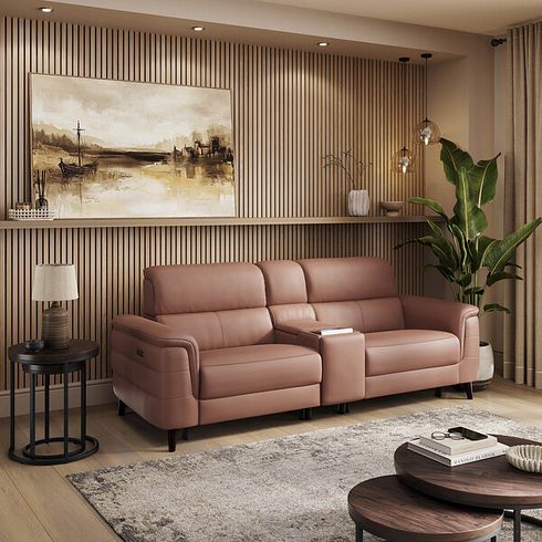 Cassius 2.5 Seater Power Recliner Console Sofa with Smart Screen and Speakers in Mocha Mousse Leather