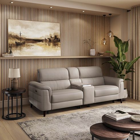 Cassius 2.5 Seater Power Recliner Console Sofa with Smart Screen and Speakers in Oyster Leather