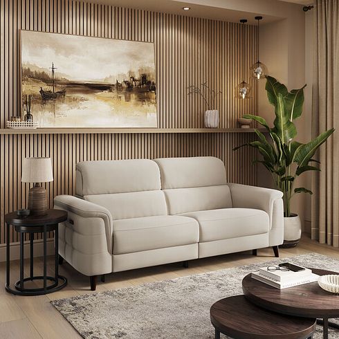 Cassius 3 Seater Power Recliner Sofa in Bella Barley White Fabric