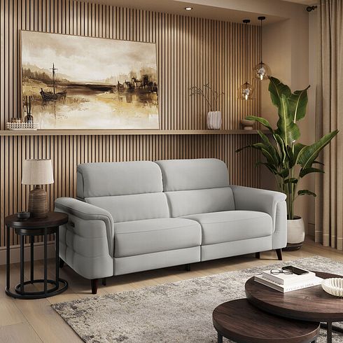 Cassius 3 Seater Power Recliner Sofa with Adjustable Power Headrests and Speakers in Bella Lead Grey Fabric