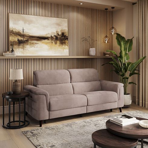 Cassius 3 Seater Power Recliner Sofa with Adjustable Power Headrests and Speakers in Dexter Nutmeg Fabric