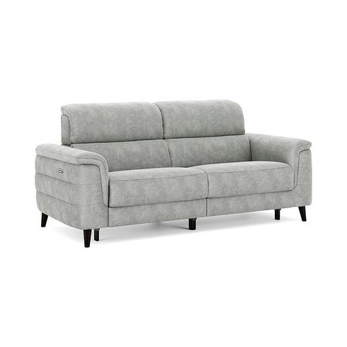 Cassius 3 Seater Power Recliner Sofa with Adjustable Power Headrests and Speakers in Marble Silver Fabric