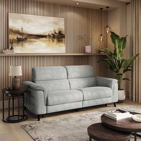Cassius 3 Seater Power Recliner Sofa with Adjustable Power Headrests and Speakers in Marble Silver Fabric