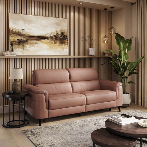 Cassius 3 Seater Power Recliner Sofa with Adjustable Power Headrests and Speakers in Mocha Mousse Leather