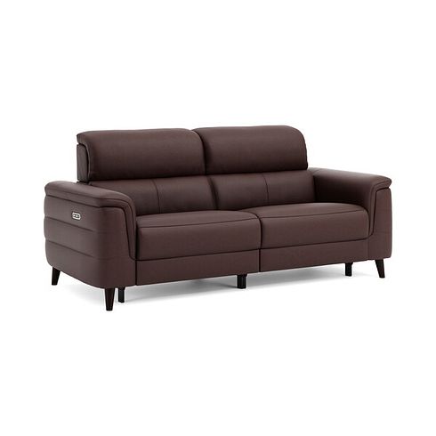Cassius 3 Seater Power Recliner Sofa with Adjustable Power Headrests in Chestnut Leather