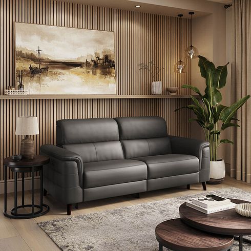 Cassius 3 Seater Power Recliner Sofa with Adjustable Power Headrests in Storm Leather