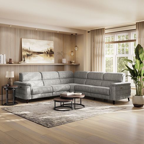 Cassius Large Corner Electric Recliner Sofa in Marble Mink Fabric