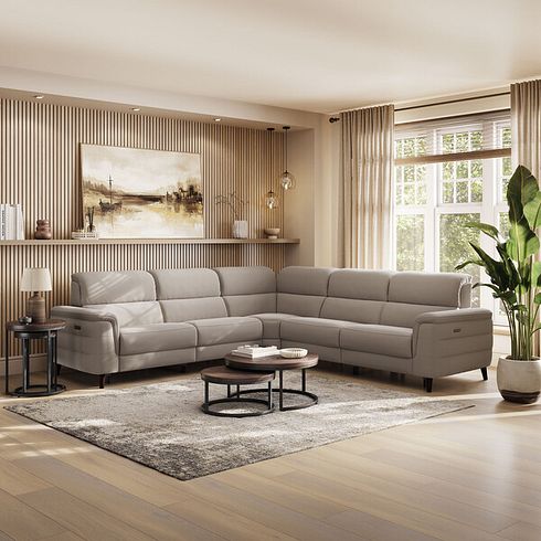 Cassius Large Corner Electric Recliner Sofa with Adjustable Power Headrests in Bella Latte Fabric