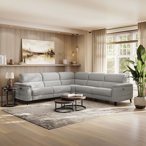 Cassius Large Corner Electric Recliner Sofa with Adjustable Power Headrests in Bella Lead Grey Fabric