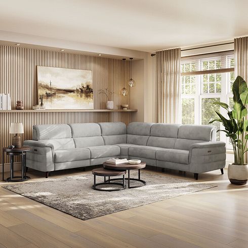 Cassius Large Corner Electric Recliner Sofa with Adjustable Power Headrests in Dexter Stone Fabric