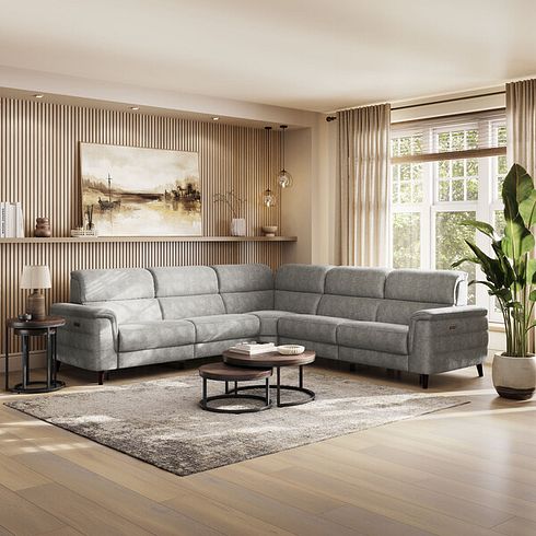 Cassius Large Corner Electric Recliner Sofa with Adjustable Power Headrests in Marble Mink Fabric