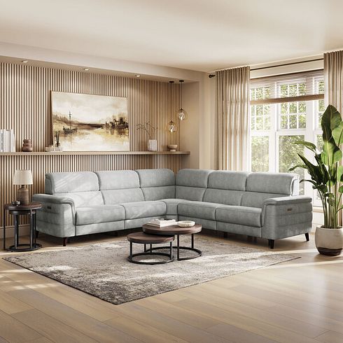 Cassius Large Corner Electric Recliner Sofa with Adjustable Power Headrests in Marble Silver Fabric