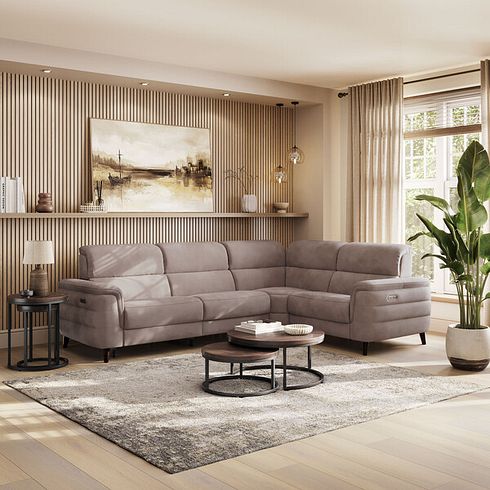 Cassius Left hand Corner Electric Recliner Sofa in Dexter Nutmeg Fabric