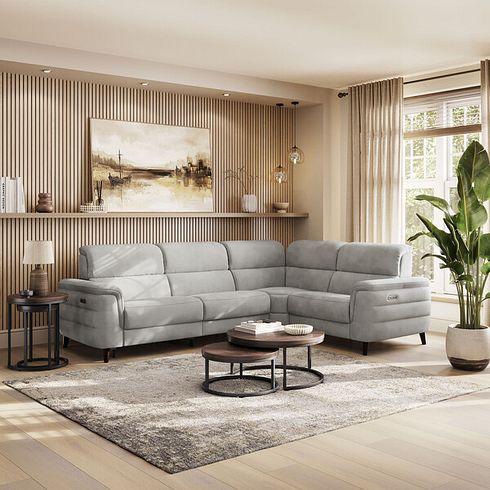 Cassius Left hand Corner Electric Recliner Sofa in Dexter Stone Fabric