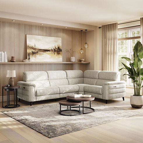 Cassius Left hand Corner Electric Recliner Sofa in Marble Cream Fabric