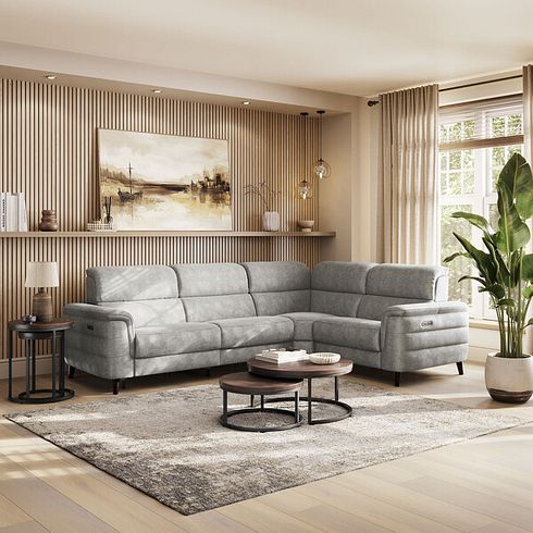 Cassius Left hand Corner Electric Recliner Sofa in Marble Mink Fabric