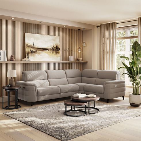 Cassius Left hand Corner Electric Recliner Sofa with Adjustable Power Headrests in Bella Latte Fabric