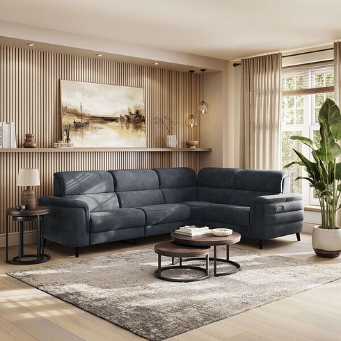 Cassius Left hand Corner Electric Recliner Sofa with Adjustable Power Headrests in Dexter Shadow Fabric