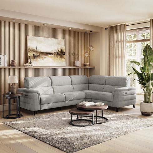 Cassius Left hand Corner Electric Recliner Sofa with Adjustable Power Headrests in Dexter Stone Fabric