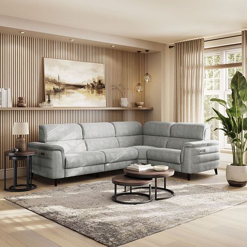 Cassius Left hand Corner Electric Recliner Sofa with Adjustable Power Headrests in Marble Silver Fabric