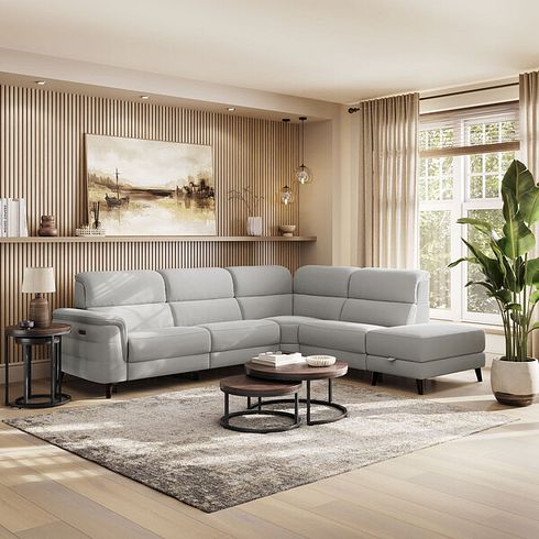 Cassius Left hand Corner Electric Recliner Sofa with Storage Chaise and Power Headrests in Bella Lead Grey Fabric