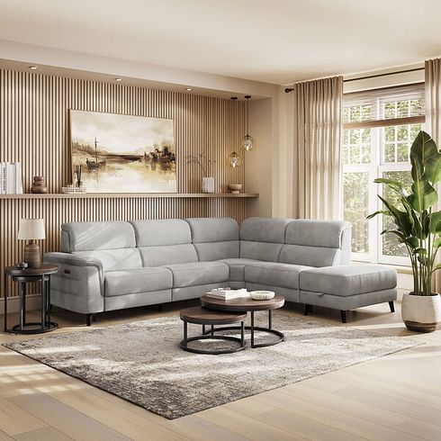 Cassius Left hand Corner Electric Recliner Sofa with Storage Chaise and Power Headrests in Dexter Stone Fabric
