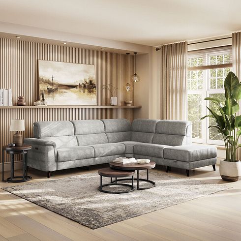 Cassius Left hand Corner Electric Recliner Sofa with Storage Chaise and Power Headrests in Marble Mink Fabric