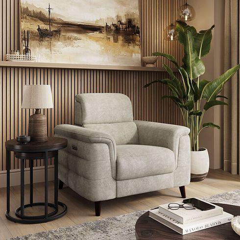 Cassius Power Recliner Armchair in Marble Cream Fabric