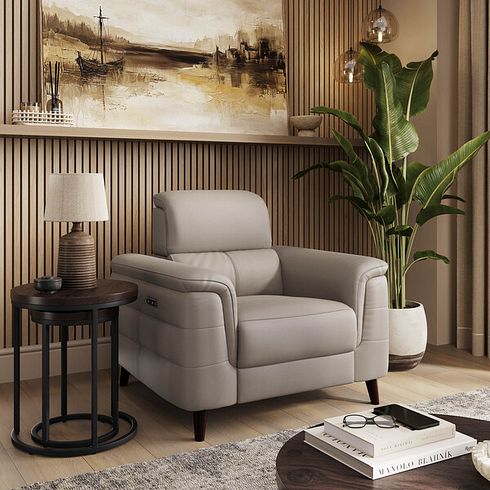 Cassius Power Recliner Armchair in Oyster Leather