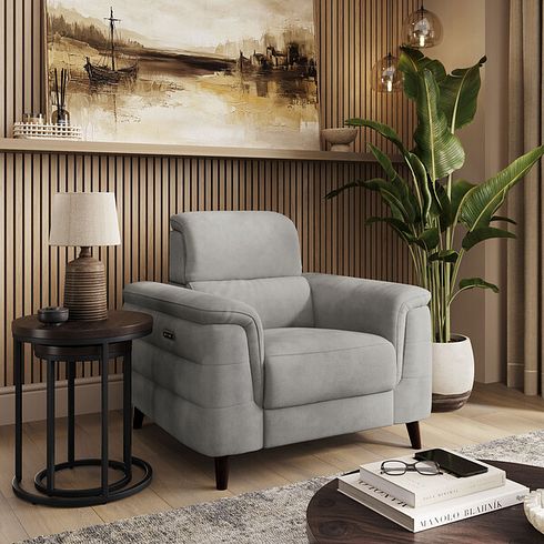 Cassius Power Recliner Armchair with Adjustable Power Headrest and Speakers in Dexter Stone Fabric