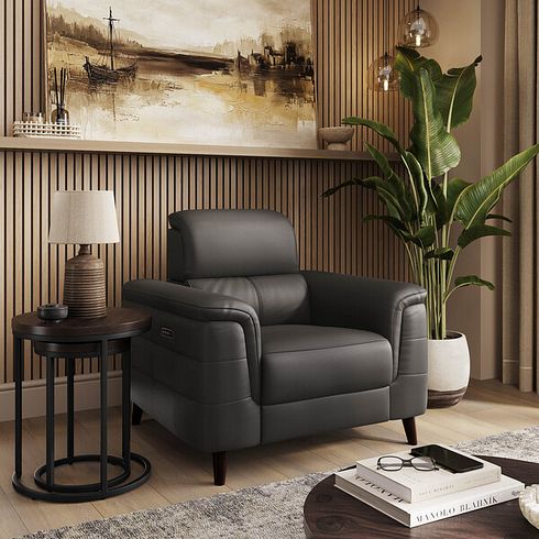 Cassius Power Recliner Armchair with Adjustable Power Headrest and Speakers in Storm Leather