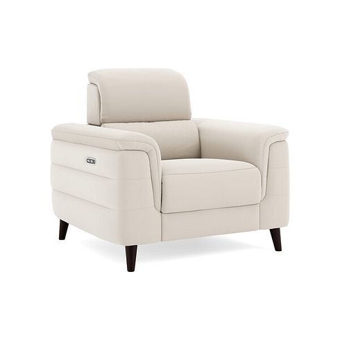 Cassius Power Recliner Armchair with Adjustable Power Headrest in Bella Barley White Fabric