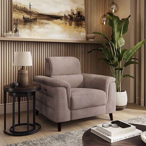 Cassius Power Recliner Armchair with Adjustable Power Headrest in Dexter Nutmeg Fabric