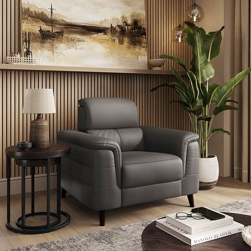 Cassius Power Recliner Armchair with Adjustable Power Headrest in Elephant Grey Leather