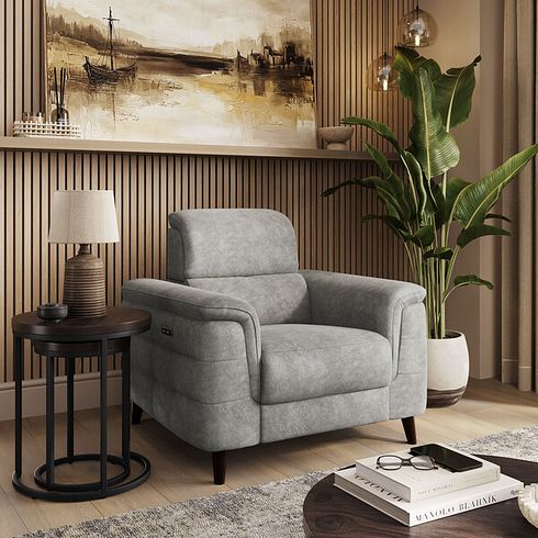 Cassius Power Recliner Armchair with Adjustable Power Headrest in Marble Mink Fabric