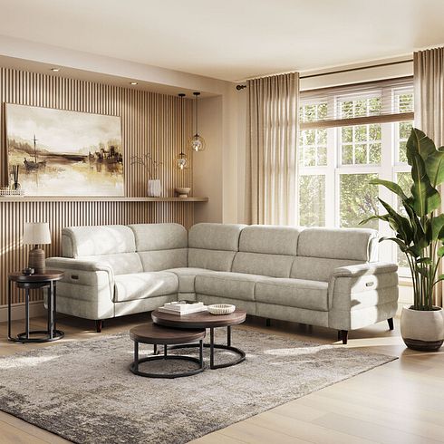 Cassius Right hand Corner Electric Recliner Sofa in Marble Cream Fabric