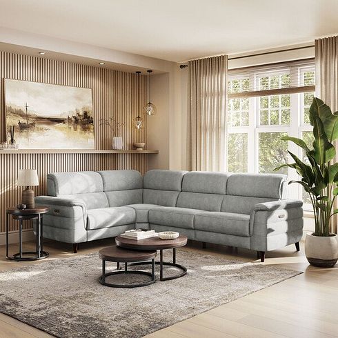 Cassius Right hand Corner Electric Recliner Sofa in Marble Silver Fabric