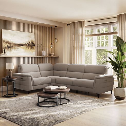 Cassius Right hand Corner Electric Recliner Sofa with Adjustable Power Headrests in Bella Latte Fabric