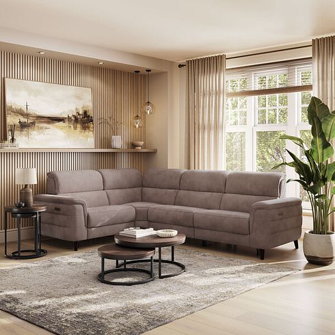 Cassius Right hand Corner Electric Recliner Sofa with Adjustable Power Headrests in Dexter Nutmeg Fabric